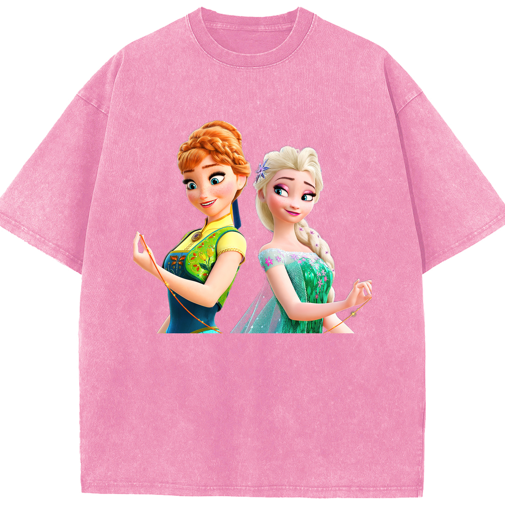 （画像用） アナと雪の女王 アンナ エルサ Frozen Anna Elsa 綿100% ヴィンテージ風 半袖Tシャツ（フロントプリント）
